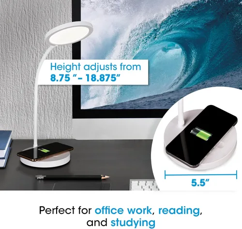 Vista 5 de OttLite Good Housekeeping - Lámpara de escritorio LED circular con carga inalámbrica, diseñada para reducir la fatiga ocular, lámpara de escritorio