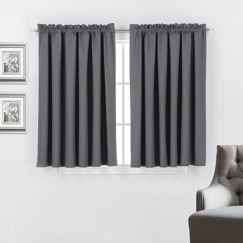 Vista 12 de Diamond Home Linens Cortinas opacas con dobladillo para cortinero de 45 pulgadas de largo para dormitorio, paneles de tratamiento de ventanas