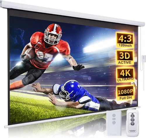 Vista 12 de Pantalla de Proyector de 120 Pulgadas Motorizada 4:3 HD Eléctrica Elevable con Control Remoto, Pantalla de Proyección Automática Retractable