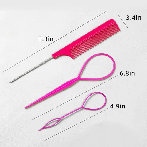 Vista 3 de Juego de 6 herramientas de bucle para el cabello con 4 herramientas para la cola del cabello, lazo de herramienta de trenza francesa, 2 pines