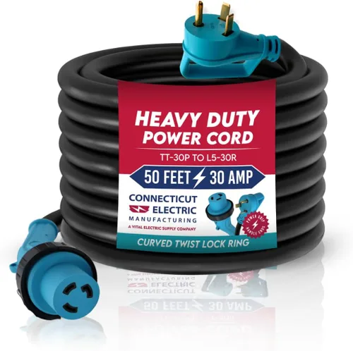 Vista 10 de Cable de extensión RV/EV de 50 pies y 30 amperios para TT-30P a TT-30R