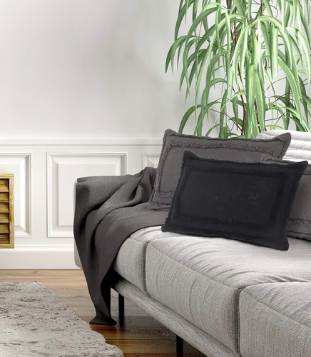 Vista 2 de Funda de almohada de algodón natural con bordes negros