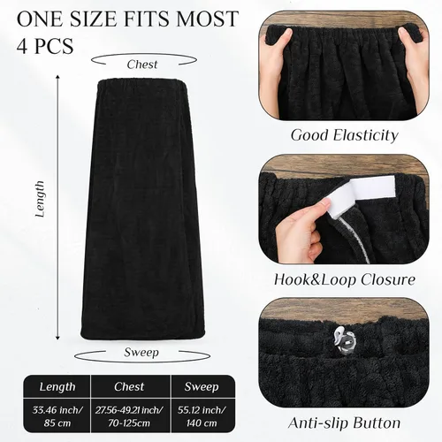 Vista 2 de Tigeen 4 toallas de spa para mujer, bata de spa con cierre ajustable, parte superior elástica, cubierta ligera para baño y ducha (negro, rayas)