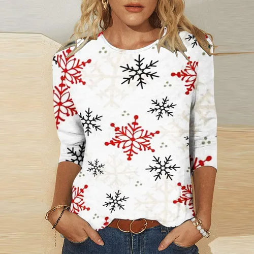 Vista 166 de Camisetas personalizadas para mujer, a la moda, casual, de séptima manga, estampada, cuello redondo, camiseta