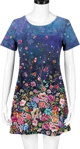 Vista 7 de Ceboyel Vestido de camiseta floral bohemio para mujer, hasta la rodilla, vestido casual de moda, trajes de playa y verano 2023