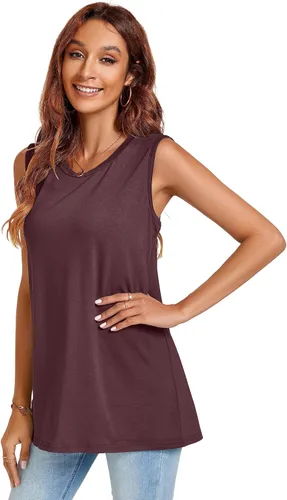 Vista 5 de JOELLYUS Camisetas sin mangas para mujer, estilo casual, cuello redondo, sin mangas, ajuste holgado, camisetas tipo túnica básicas