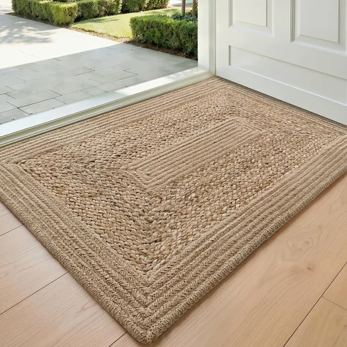 Vista 12 de DEXI Tapete de yute de 24 x 36 pulgadas, tapete tejido para entrada Marrón topo claro