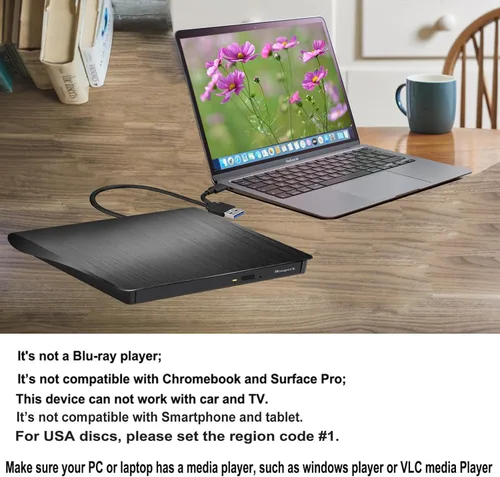 Vista 3 de Unidad externa de CD de DVD, USB 3.0 Tipo-C Ultra Slim Drives CD DVD RW Player/DVD CD ROM Drive/Writer/Rewriter/USB CD Burner Compatible con Mac