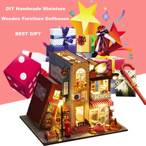 Vista 7 de Roroom Kit de casa de muñecas en miniatura y muebles, modelo de casa de muñecas de madera 3D con cubierta a prueba de polvo y movimiento musical