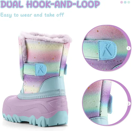 Vista 4 de K KomForme Botas de nieve impermeables para niñas con forro de piel sintética, zapatos de invierno cálidos para niños (niños pequeñosniños grandes)