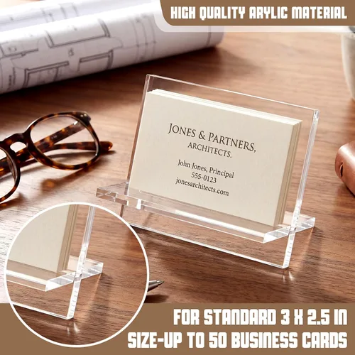 Vista 3 de Sintuff 2 Pack Acrylic Business Card Holders, Desktop Card Display Stand Clear Plastic Business Card Holder for Desk Name Cards Stand Organizer