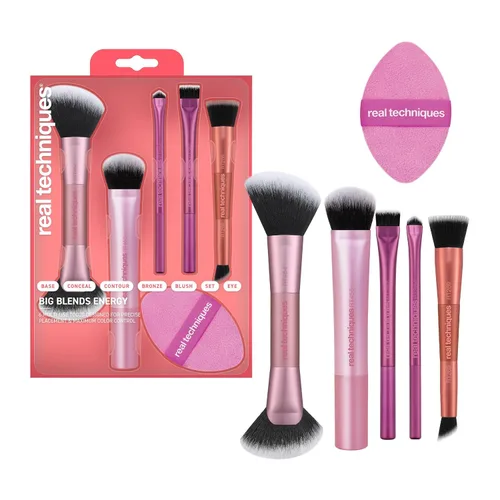 Vista 18 de Real Techniques - Juego de 8 piezas de brochas y esponjas Level Up, brochas de maquillaje para sombra de ojos, base, colorete y bronceador, esponja