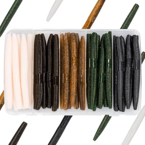 Vista 7 de 30/50/78/100 piezas Senko Worms Kit - Señuelos de pesca de plástico suave de 4"/5" con impregnación de sal para pesca de lubina