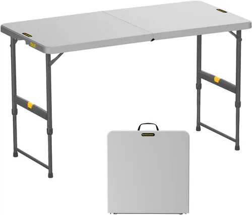 Vista 11 de FanttikOutdoor Folding Table 4 Foot Quick Adjust Portable Plastic 4 Heights Granito blanco
