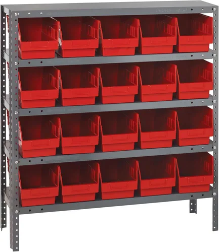 Vista 351 de Quantum QSBU-245BK Heavy Duty Shelving Unit with (7) Shelves and (24) QUS245 Black Bins for Garage Warehouse Storage Distribution 400 lb Load