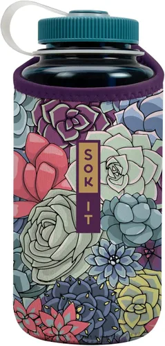 Vista 201 de Sok It BotlSok Funda para botella de agua con cubierta de neopreno aislante (Floral abstracto, se ajusta a CamelBak o Nalgene de 12 onzas)