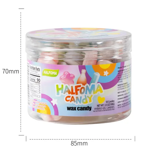 Vista 9 de Halfoma Botella de cera de caramelo masticable, con varios jarabes con sabor a fruta en el medio, enlatado, 3.53 oz, 50 caramelos