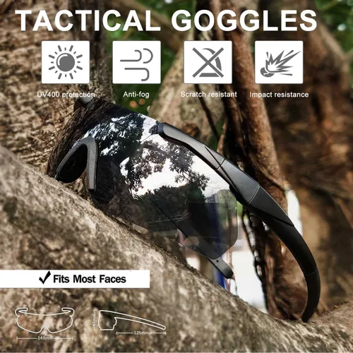 Vista 2 de SPOSUNE Anteojos de disparo para hombre con funda, resistentes a los impactos con 3 lentes, gafas de seguridad antivaho para hombres y mujeres