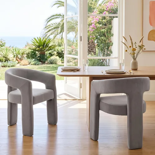 Vista 20 de Silla de Comedor Moderna de Chenille Tipo Barril Tapizada en Tela para Comedor con Brazo, Cómoda Silla Auxiliar de Acento para Cocina/Sala de Beige