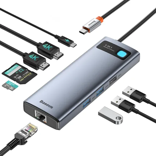 Vista 8 de Baseus Adaptador USB C a HDMI, estación de acoplamiento USB C 4K a 60Hz, concentrador USB C 7 en 1 con 3 USB-A, PD 100W, lector de tarjetas TF/SD