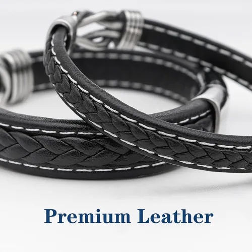 Vista 3 de Pulsera de cuero trenzado de acero inoxidable para hombre, con cierre magnético de acero inoxidable para mujeres y hombres, joyería de pareja