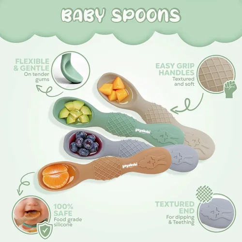 Vista 3 de Cucharas de silicona para bebés de 6 meses, cucharas de alimentación para bebés sin BPA, cucharas de autoalimentación para bebés de 6 a 12 meses