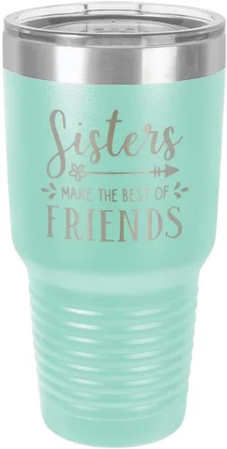 Vista 19 de SISTERS MAKE THE BEST OF FRIENDS Vaso negro de 30 onzas con popote y tapa superior deslizante Taza de viaje de acero inoxidable Comparar