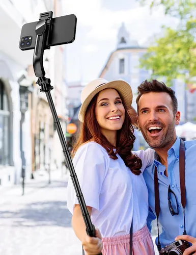 Vista 9 de Trípode para selfie stick de 41 pulgadas, extensible portátil 4 en 1, trípode de aluminio para teléfono con control remoto inalámbrico, rotación