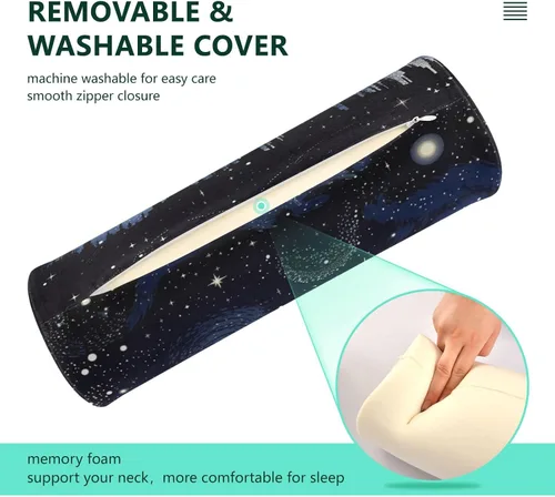 Vista 4 de Kigai Almohada cervical de espuma viscoelástica para aliviar el dolor, almohada cervical redonda con funda extraíble lavable para soporte lumbar