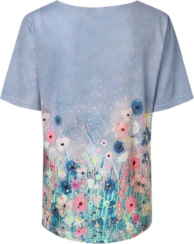 Vista 4 de Summer Trends Women 2023,Womens T Shirts Short Sleeve V Neck Casual Summer Tops Tshirts Loose Fit Shirts