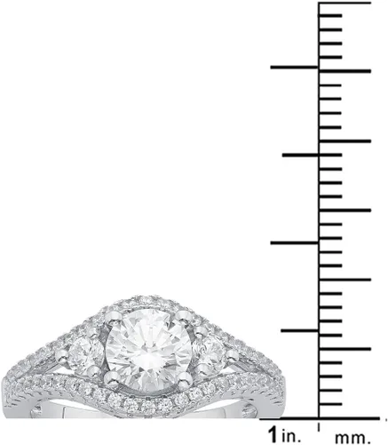 Vista 3 de Anillo de compromiso de plata de ley con cristal austriaco y circonita cúbica de 12 quilates TDW