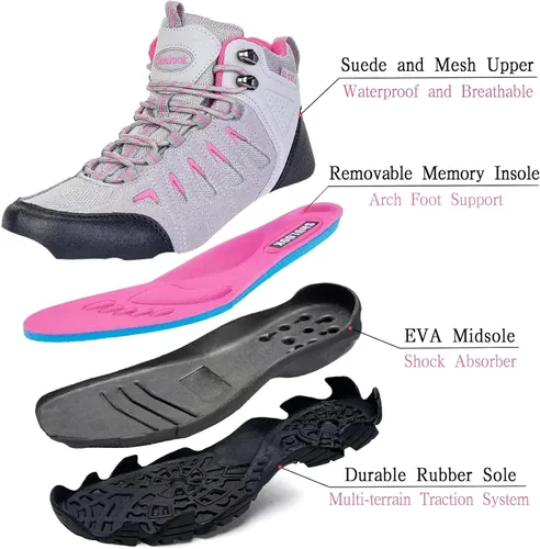 Vista 4 de SHULOOK Botas de senderismo impermeables para mujer, para senderismo, campamento, senderismo, senderismo, senderismo, para exteriores