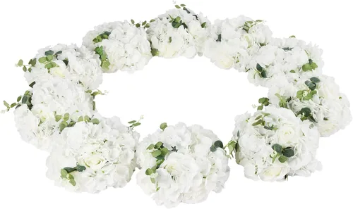 Vista 2 de 10 bolas de flores falsas de 11.8 pulgadas de diámetro, arreglos artificiales de rosas blancas para centros de mesa de boda, decoración de mesa