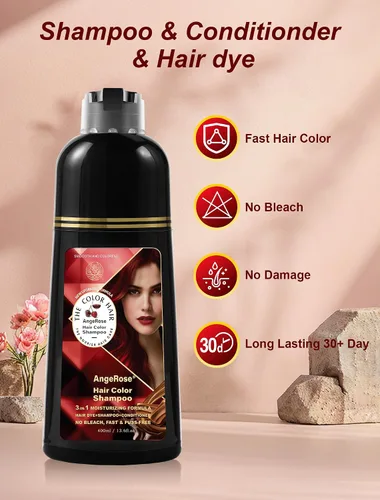 Vista 2 de Champú de Tinte de Cabello Vino Rojo 3 en 1, Tinte Natural para el Cabello para Cubrir el Cabello Gris, 400 ML