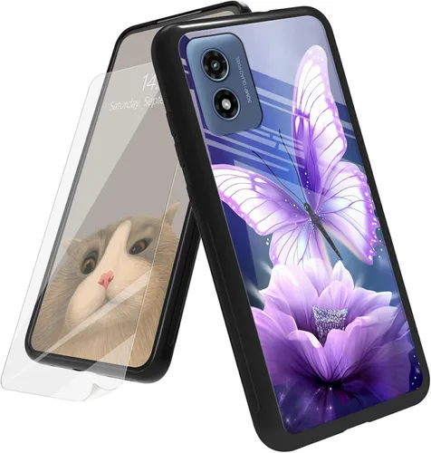 Vista 39 de Funda para Motorola Moto G Play 4G 2024 con protector de pantalla, parte trasera de vidrio templado + funda de silicona suave TPU absorción