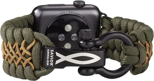 Vista 16 de Savior Survival Gear - Correa de repuesto para Apple Watch de 1.65”/42 mm, hecha de 550 cuerda de paracaídas con grillete ajustable de acero Negro