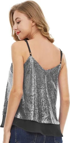 Vista 5 de SATINIOR Camiseta sin mangas de lentejuelas brillantes para mujer, chaleco de lentejuelas brillantes, chaleco de lentejuelas para fiesta de Navidad