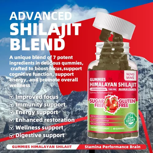 Vista 3 de Gomitas puras de Shilajit del Himalaya para hombres y mujeres, 100% naturales y orgánicas, más de 85 minerales traza y ácido fúlvico, 60