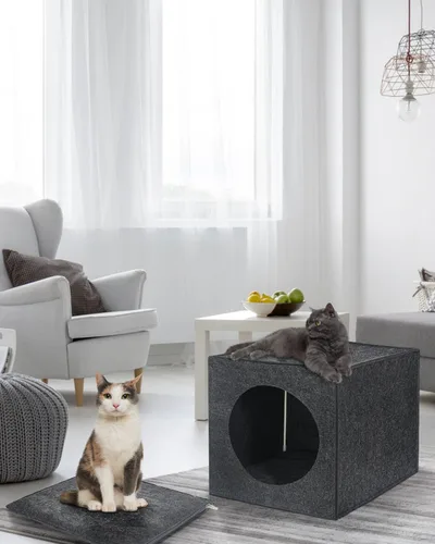 Vista 7 de Cat Cave - Escondite grande de casa de 13 pulgadas para gatos de interior, cama de fieltro con almohada en el interior, caja de cubo, cama cubierta