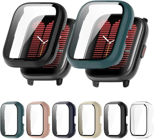 Vista 15 de Paquete de 6 fundas rígidas de policarbonato con protector de pantalla de vidrio templado compatible con Amazfit Active Smart Watch Bumper Guard 6