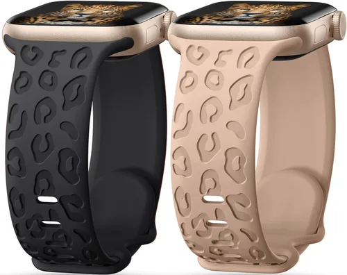 Vista 8 de Paquete de 2 correas con grabado de leopardo compatibles con Apple Watch de 1.614 in 1.575 in 1.496 in 1.929 in 1.811 in 1.772 in 1.732 in 1.654 in