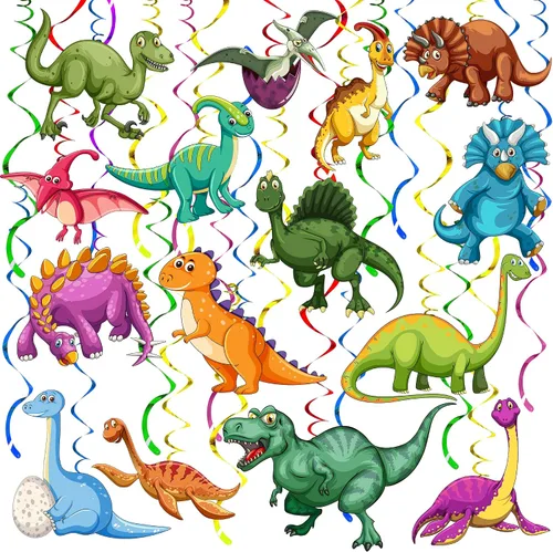Vista 2 de KatchOn, Decoraciones de espirales colgantes de dinosaurios, paquete de 62, decoraciones de fiesta de dinosaurios, pancarta de fotos de dinosaurios