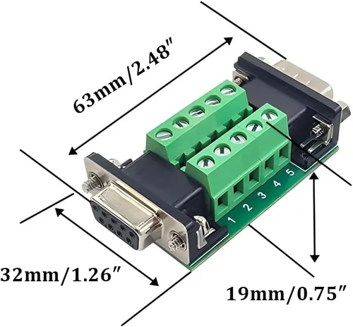 Vista 2 de 2PCS RS232 DB9 conector hembra y macho en una placa de ruptura