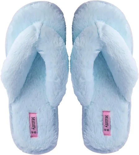 Vista 4 de Millffy Pantuflas mullidas con puntera abierta para verano, cálidas, cómodas, para mujer