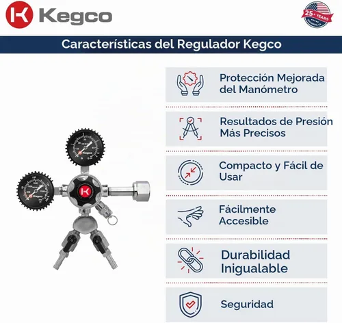 Vista 4 de Kegco Elite Series - Regulador de cerveza de barril de CO2 de doble calibre, 2 productos, cromo