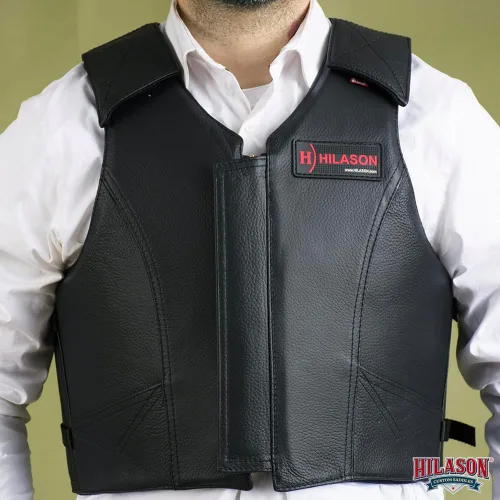 Vista 3 de HILASON Black Rodeo Safety Vest Leather Bull Riding Protection