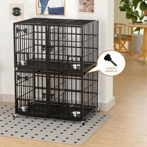 Vista 3 de Dosker Jaula de metal resistente apilable de 42 pulgadas para 4 perros/perro grande, acceso abierto superior totalmente metálico, jaula a prueba