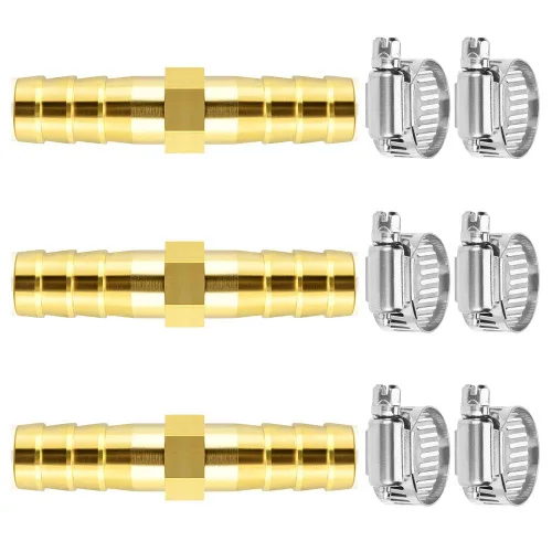 Vista 16 de Da by 3 unids 1/2" (12.5mm) Barb Splicer Mender Hose Latón Barb Fitting con 6 abrazaderas de tubo de acero inoxidable para agua/combustible/aire