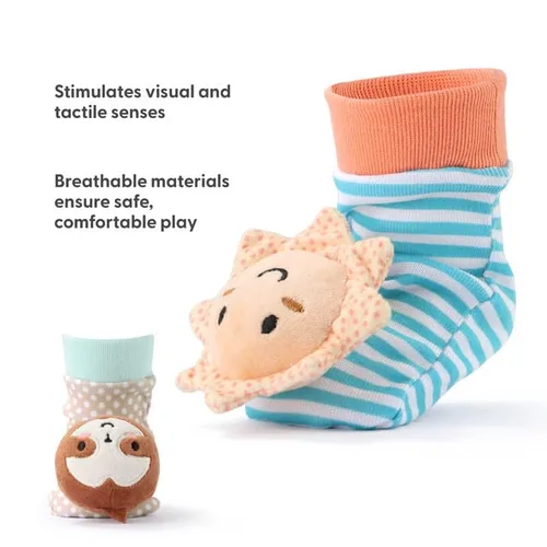 Vista 3 de The Peanutshell Sock Rattles Set of 5 - Calcetines Sonajero Girl Boy, Juguetes para Bebé 0-6-12 Meses, Animal Recién Nacido Alto Contraste Bebé