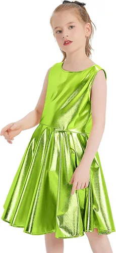 Vista 3 de techcity Vestido metálico brillante para niñas, vestidos plisados acampanados con lentes de sol, ropa de baile para fiesta, disfraces